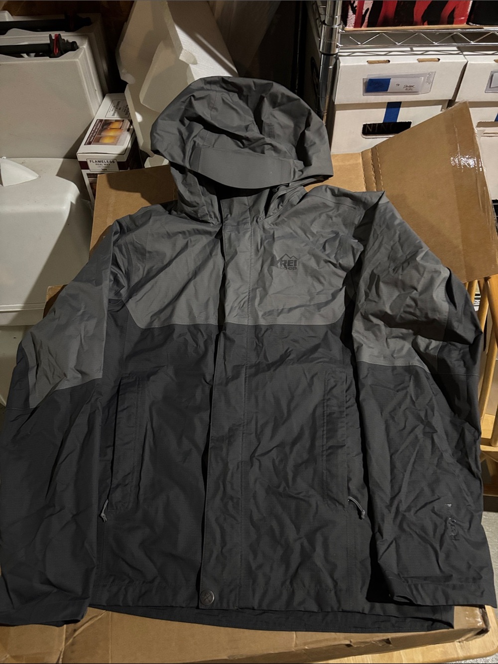 REI Men's Two-Tone Gray Hooded Raincoat
